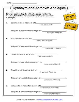 Analogies Worksheet For Grade 5