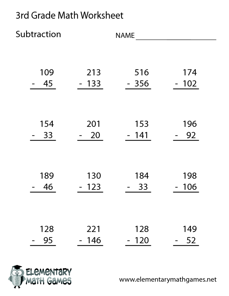 Third Grade Year 3 Maths Worksheets Free