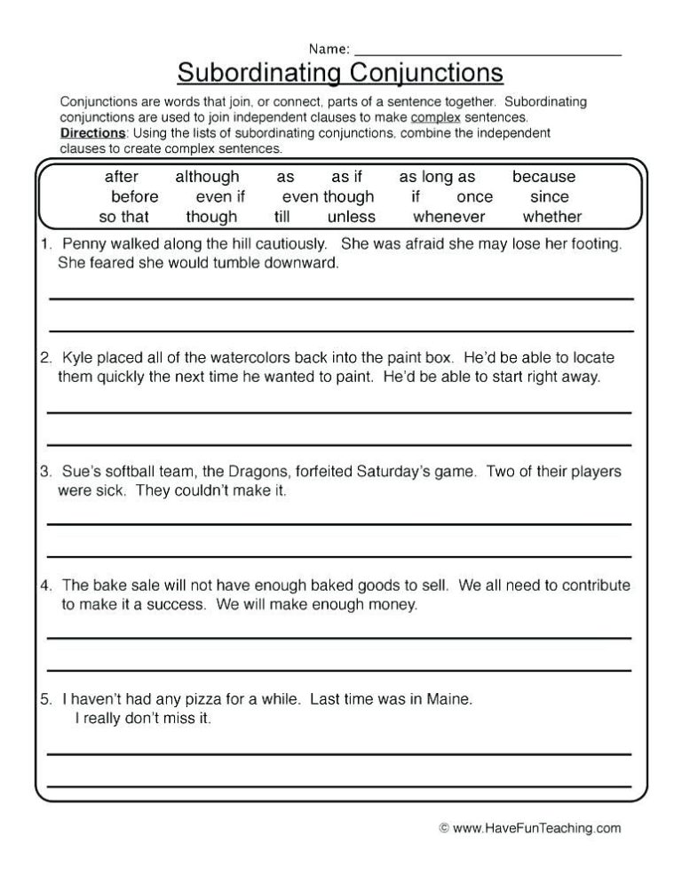 3rd Grade Coordinating Conjunction Worksheet