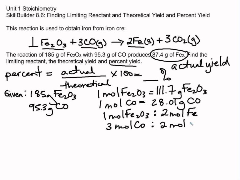 Limiting Reactant And Percent Yield Worksheet