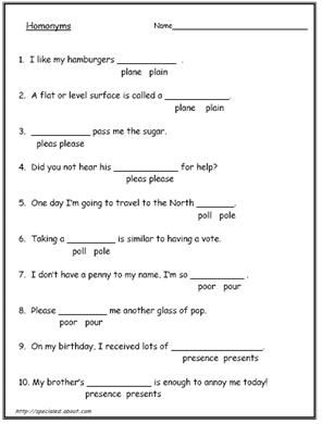 Homographs Worksheets