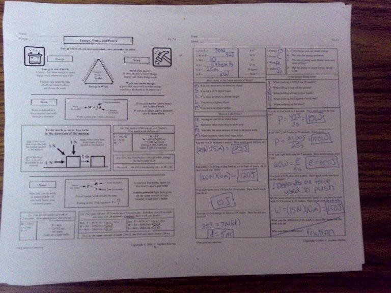 Work Power And Energy Worksheet Answers