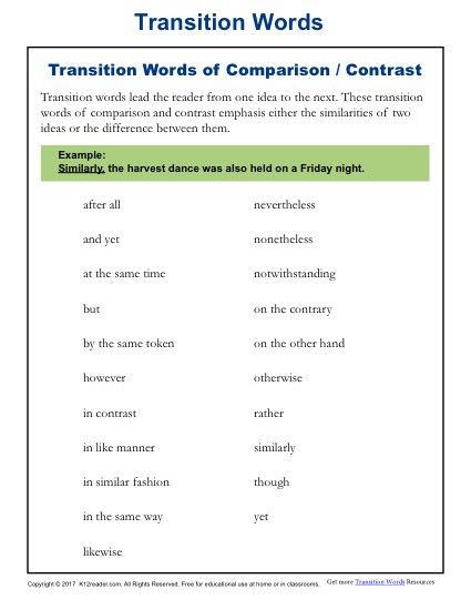 Transition Words Worksheet 4th Grade