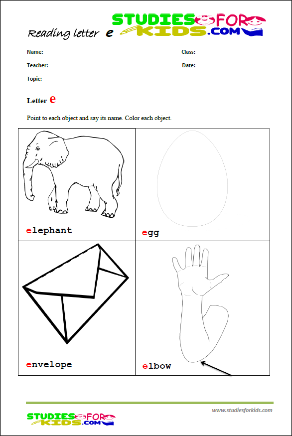 Letter E Worksheets Pdf