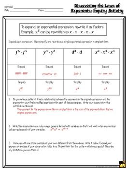 Product Law Of Exponents Worksheet