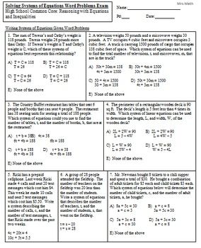 Solving Linear Equations Word Problems Worksheet