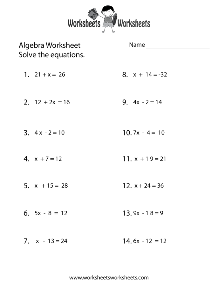 Algebra Problems Worksheet