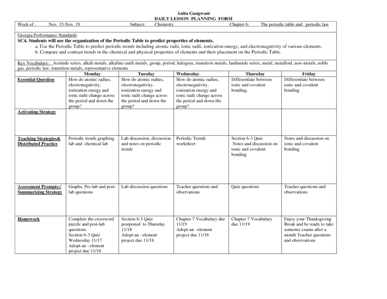 Periodic Trends Worksheet Answers