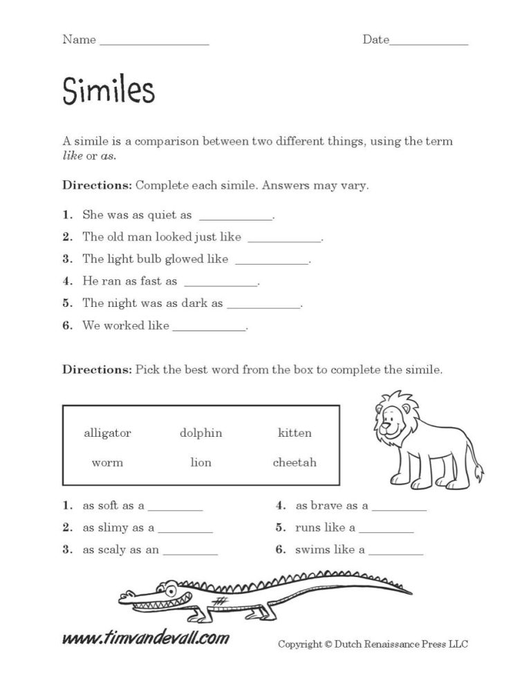 Similes Worksheet Free