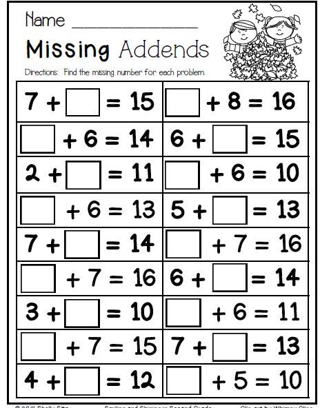 Missing Addend Worksheets 1st Grade