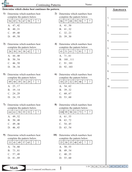 Number Patterns Worksheets Pdf