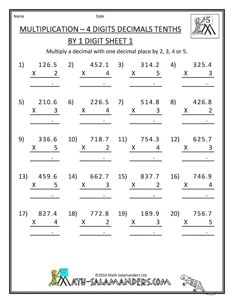 Fifth Grade Math Worksheets Free