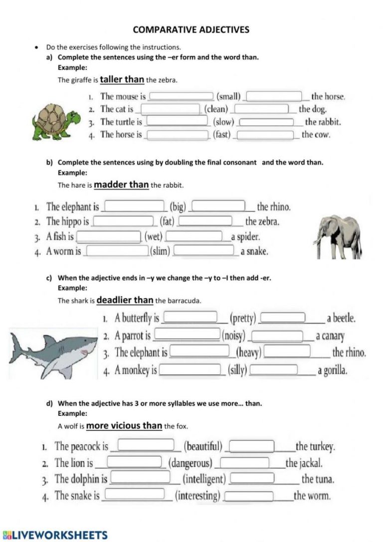 Comparative Worksheet With Pictures