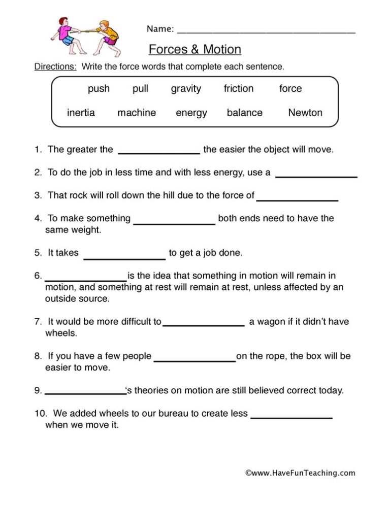 Forces Worksheet 3 Answer Key