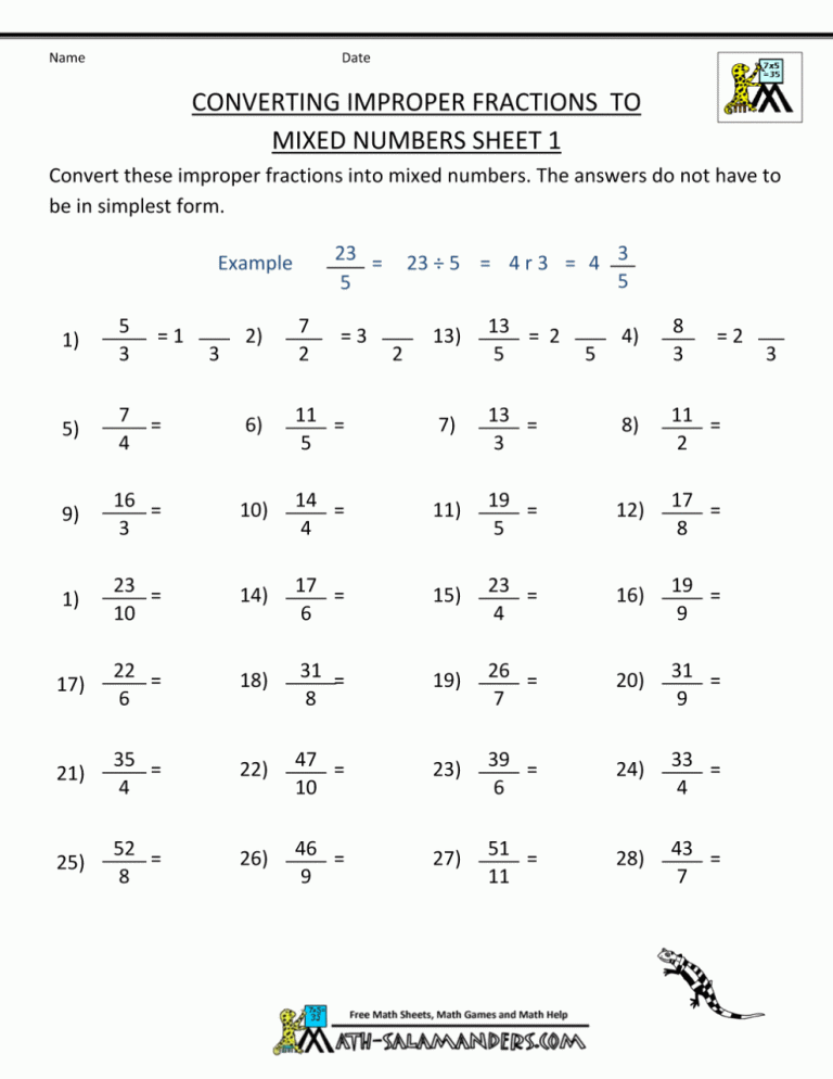 Math Worksheets Grade 5 Fractions