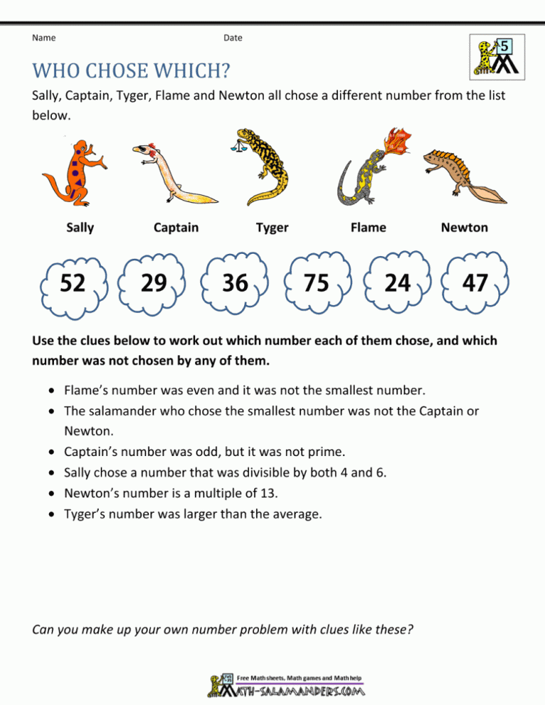 Math Problems For 5th Graders