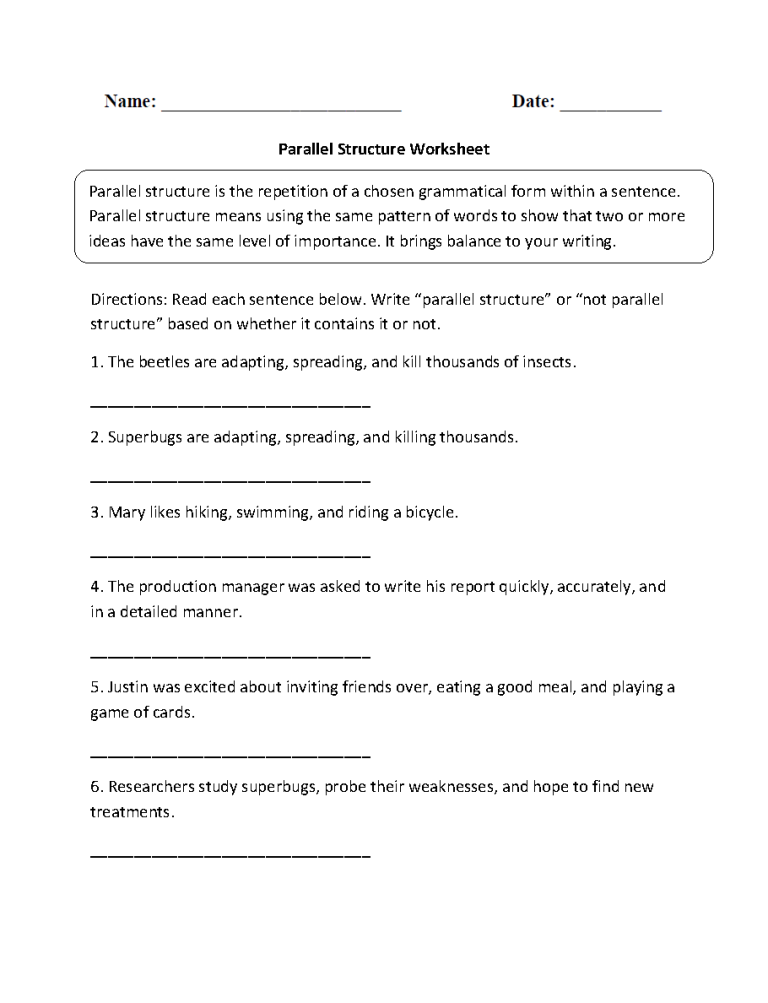 Parallel Structure Worksheet Answers