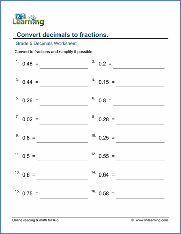 Converting Fractions To Decimals Worksheet 8th Grade