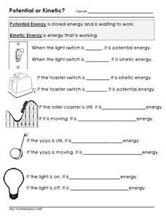 Potential And Kinetic Energy Worksheet 6th Grade Pdf