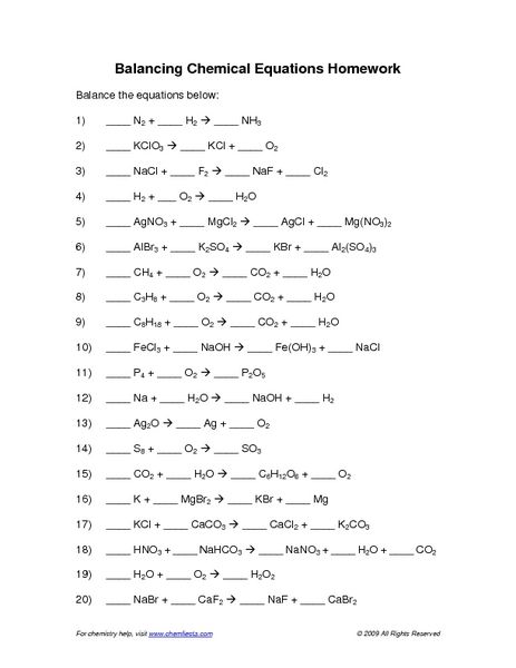 Balancing Chemical Equations Worksheet Easy