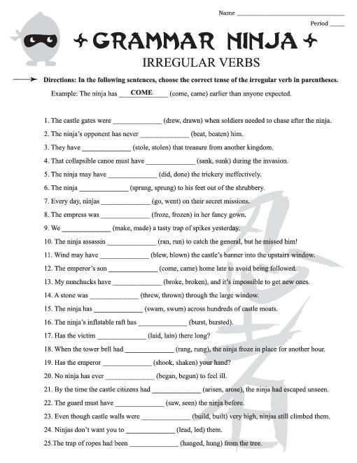 Grade 4 English Worksheets Verbs