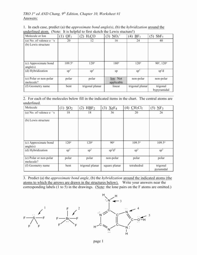 Molecular Geometry Worksheet With Answers