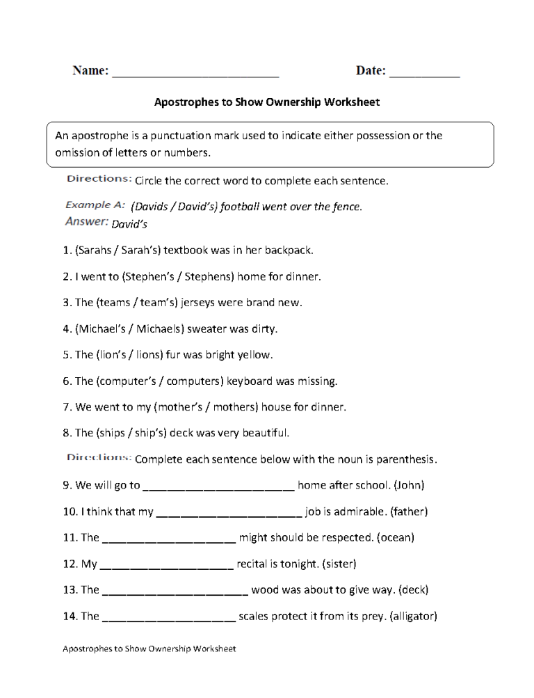 Apostrophe Worksheets Grade 4