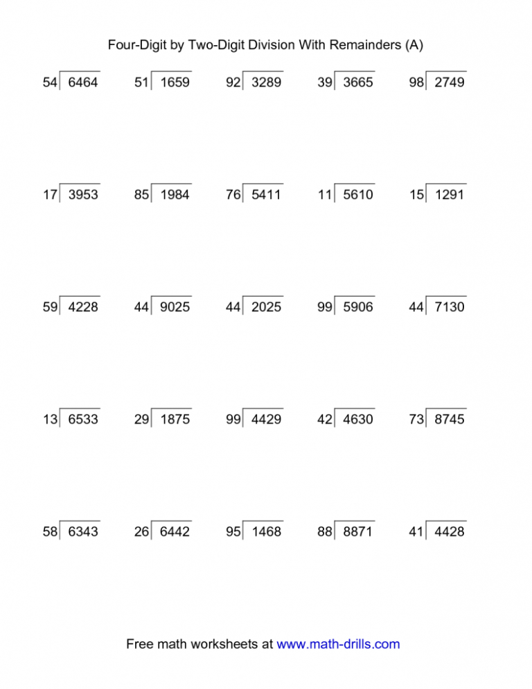 5th Grade Division Problems 4th Grade