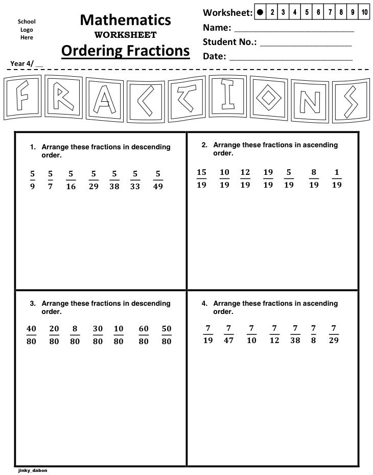 Ordering Fractions From Least To Greatest Worksheet