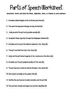 Part Of Speech Worksheet Pdf