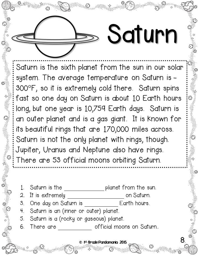 Planets Worksheet 3rd Grade