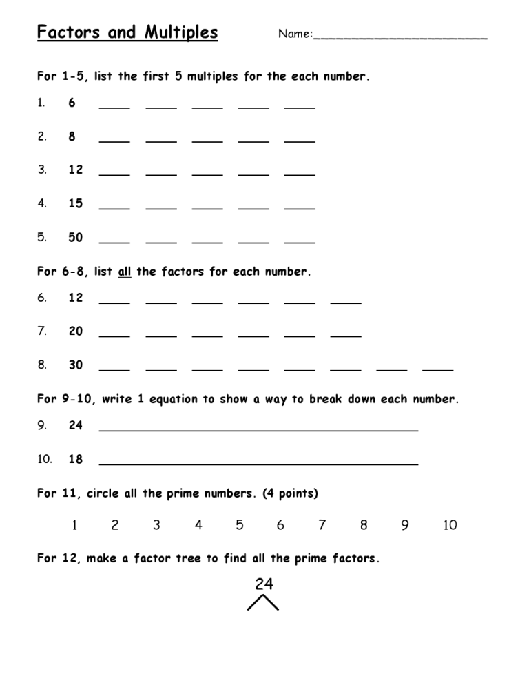 Multiples Worksheet