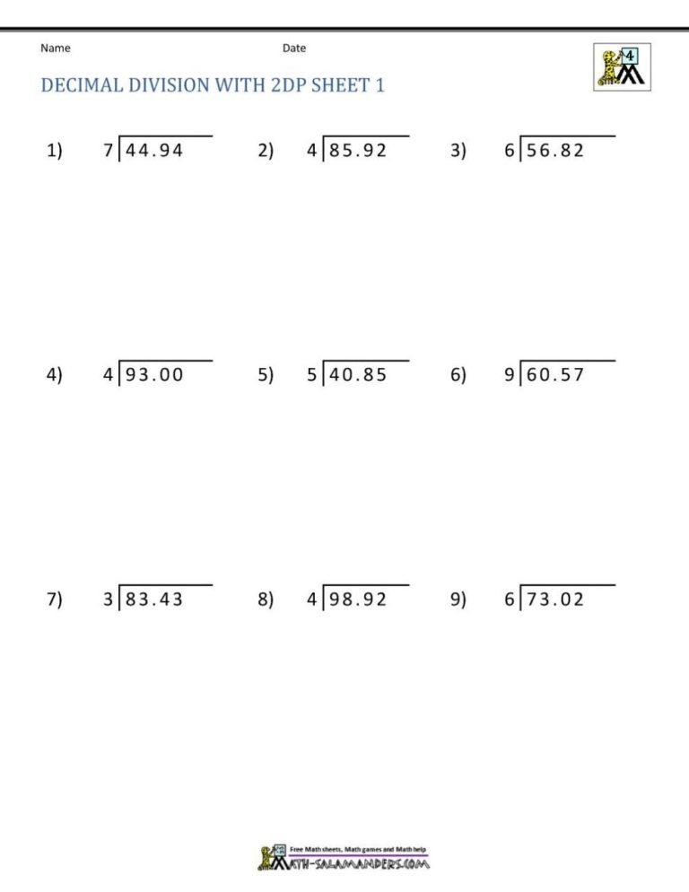 6th Grade Division Practice Worksheets