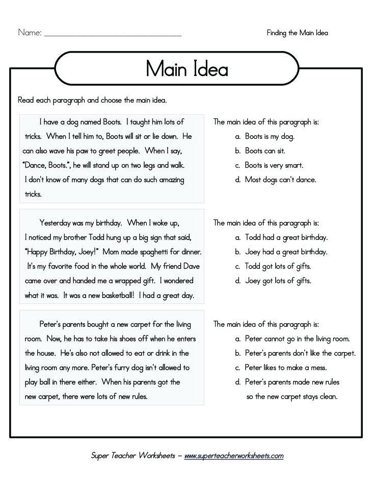 Main Idea Worksheets 1st Grade Pdf