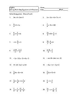 Algebra Solving Equations With Fractions Worksheet