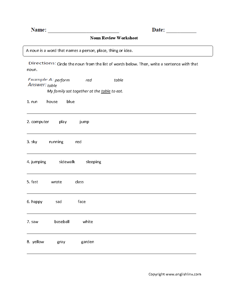 Part Of Speech Worksheet For Grade 3