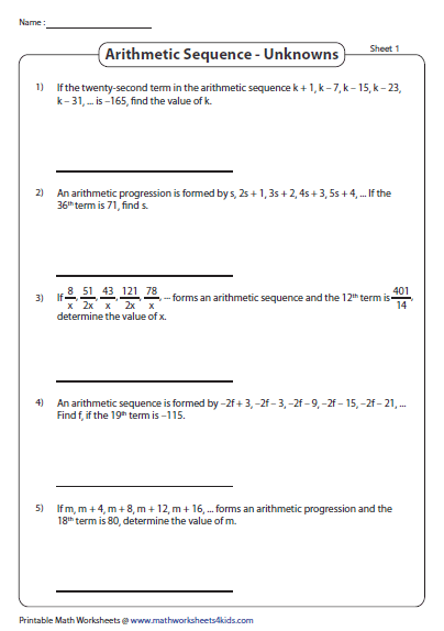 Arithmetic Sequence Worksheet Algebra 1