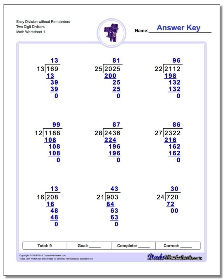 Long Division Worksheets Pdf