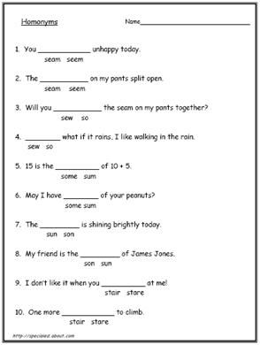 Homographs Worksheets For Grade 5