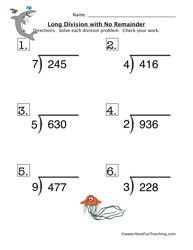 5th Grade Division Problems Without Remainders