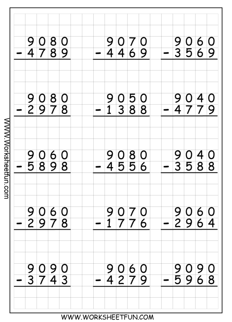 2 Digit Subtraction With Regrouping On Grid Paper