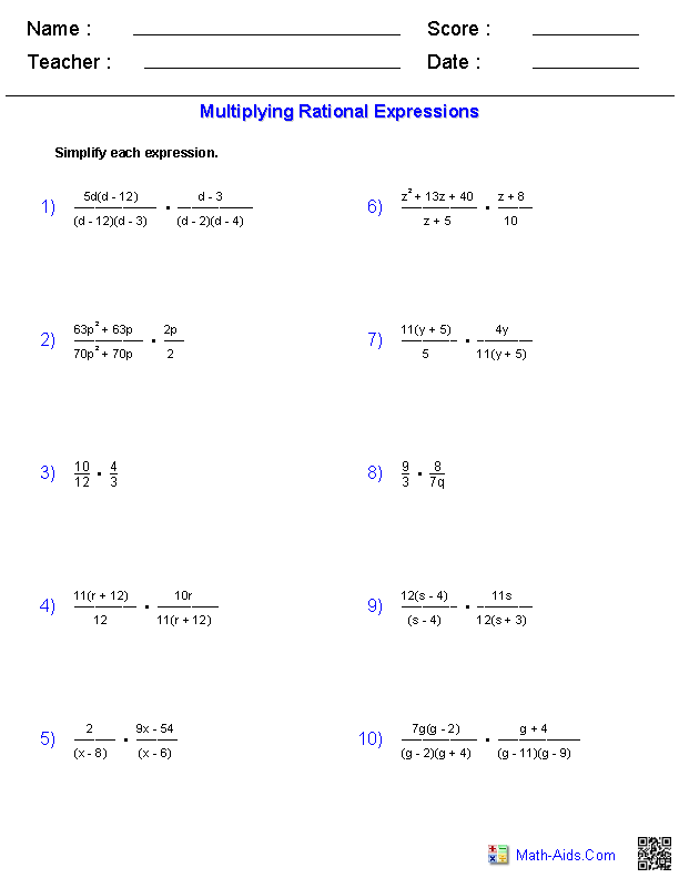 Multiplying And Dividing Rational Expressions Worksheet