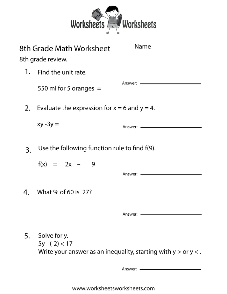 Grade 8 Math Worksheets With Answers