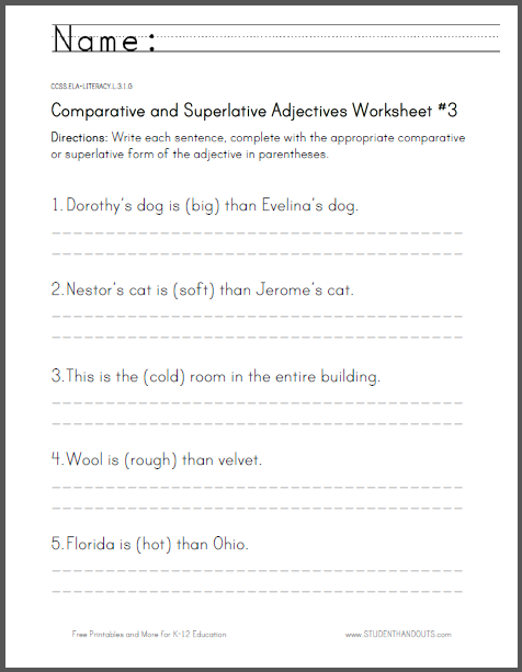 Comparative Worksheet Grade 3