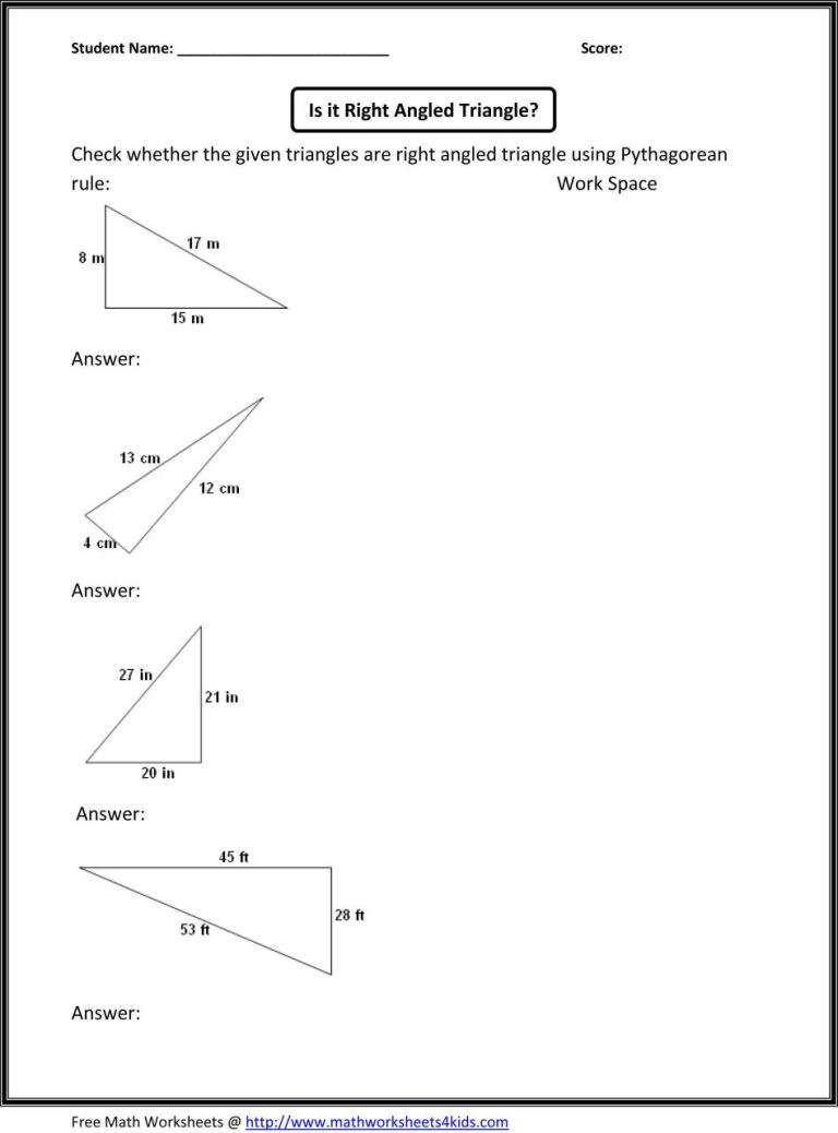 Pythagorean Theorem Worksheet