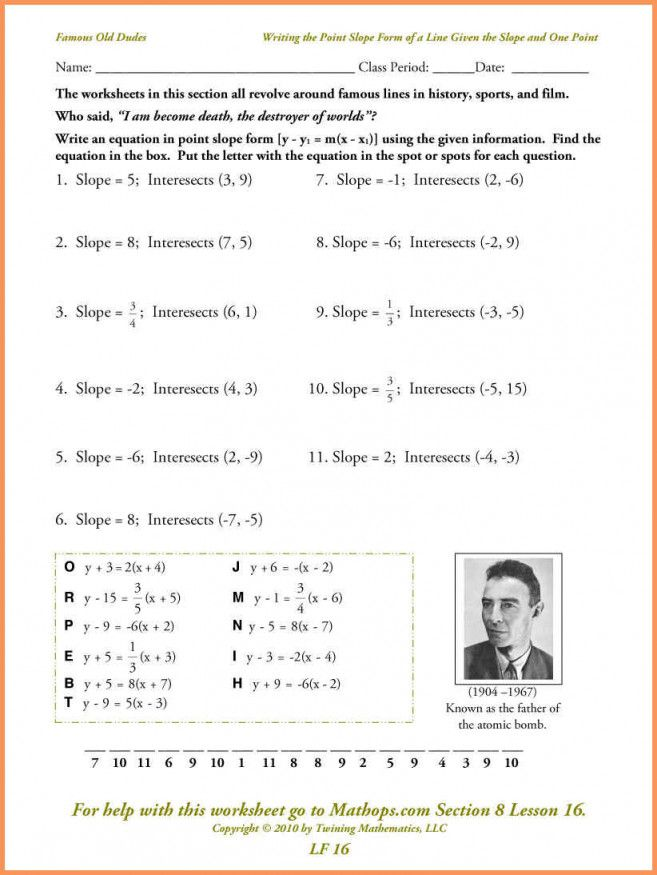 Point Slope Form Worksheet