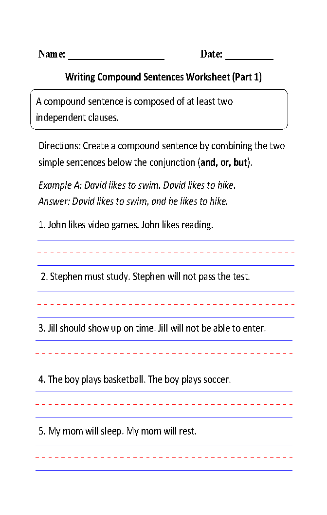 Compound Sentences Worksheets For Grade 3