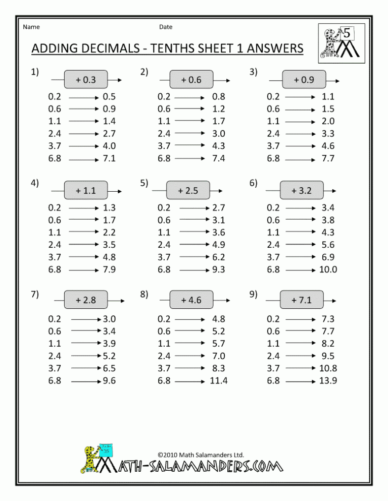 Printable Math Worksheets For 5th Grade