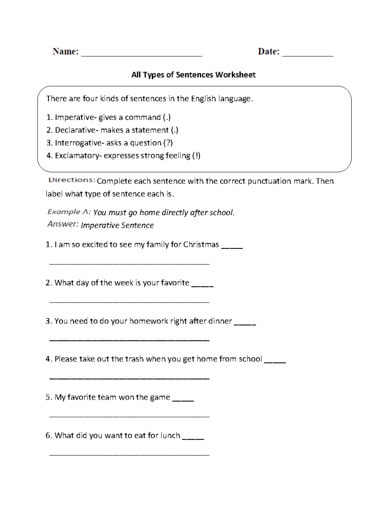 Imperative Sentence Worksheets Pdf