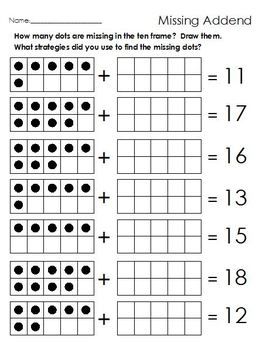 Ten Frame Worksheets First Grade